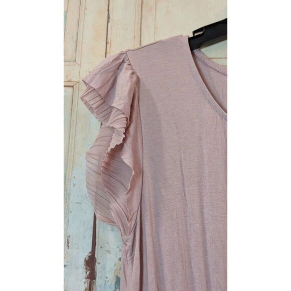 Fervour Womens Size XL Pink Round Neck Short Sleeve Ruffle Midi A Line Dress - Picture 4 of 8